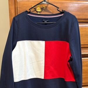 Tommy Hilfiger Navy Sweatshirt with Red and White Accents